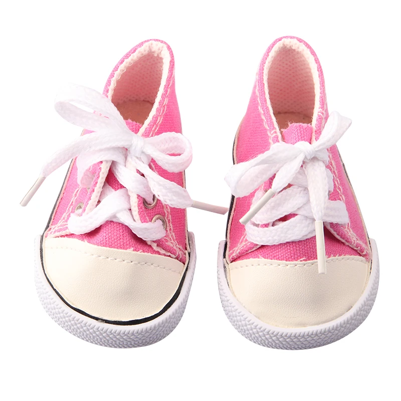 American 18 Inch Girl Doll Canvas Shoes 7cm Fashion Lines, Flowers Sneakers Boots For 43cm Baby New Born& DIY Russia,OG Doll Toy