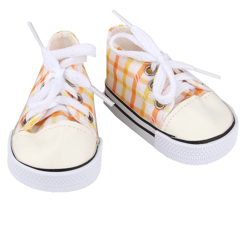 American 18 Inch Girl Doll Canvas Shoes 7cm Fashion Lines, Flowers Sneakers Boots For 43cm Baby New Born& DIY Russia,OG Doll Toy