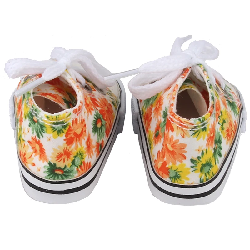 American 18 Inch Girl Doll Canvas Shoes 7cm Fashion Lines, Flowers Sneakers Boots For 43cm Baby New Born& DIY Russia,OG Doll Toy