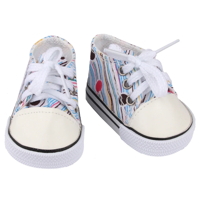 American 18 Inch Girl Doll Canvas Shoes 7cm Fashion Lines, Flowers Sneakers Boots For 43cm Baby New Born& DIY Russia,OG Doll Toy