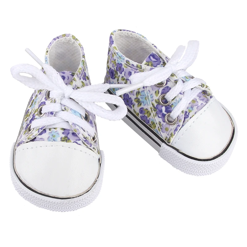 American 18 Inch Girl Doll Canvas Shoes 7cm Fashion Lines, Flowers Sneakers Boots For 43cm Baby New Born& DIY Russia,OG Doll Toy