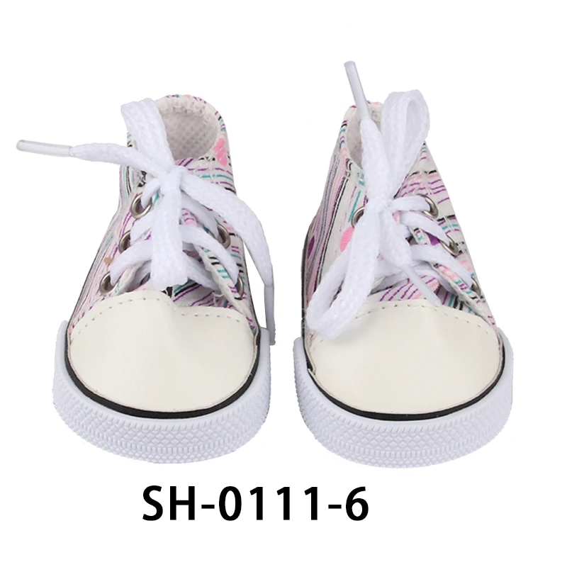 American 18 Inch Girl Doll Canvas Shoes 7cm Fashion Lines, Flowers Sneakers Boots For 43cm Baby New Born& DIY Russia,OG Doll Toy