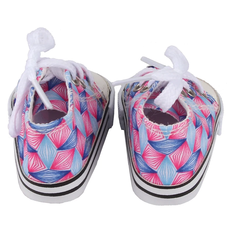 American 18 Inch Girl Doll Canvas Shoes 7cm Fashion Lines, Flowers Sneakers Boots For 43cm Baby New Born& DIY Russia,OG Doll Toy