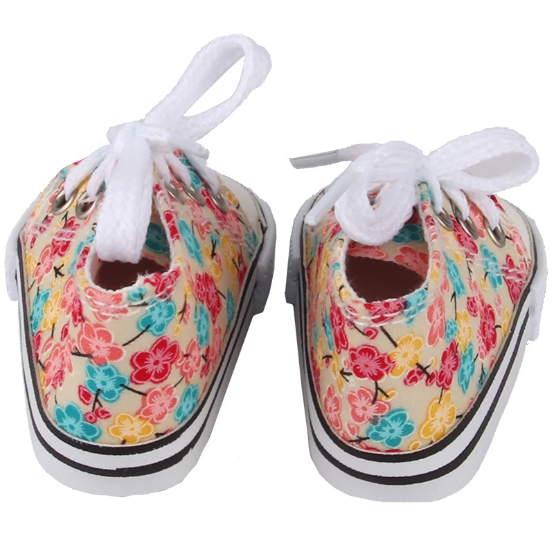 American 18 Inch Girl Doll Canvas Shoes 7cm Fashion Lines, Flowers Sneakers Boots For 43cm Baby New Born& DIY Russia,OG Doll Toy