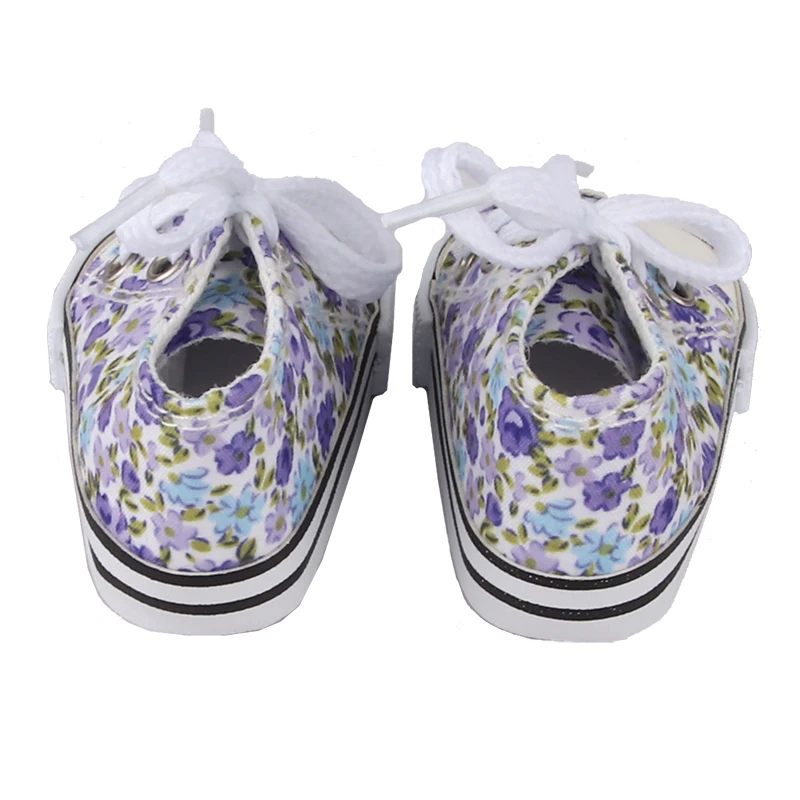 American 18 Inch Girl Doll Canvas Shoes 7cm Fashion Lines, Flowers Sneakers Boots For 43cm Baby New Born& DIY Russia,OG Doll Toy