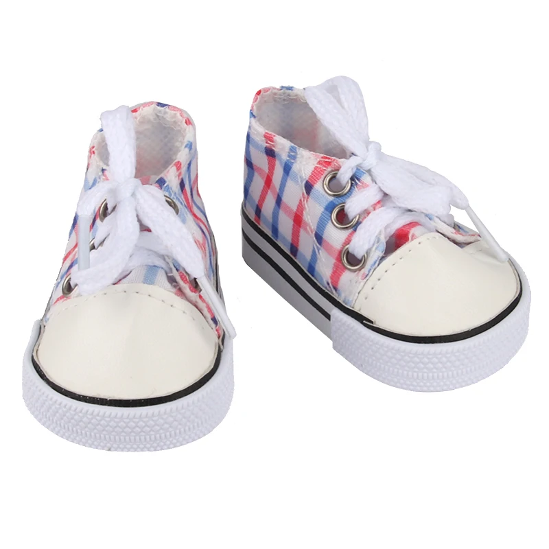 American 18 Inch Girl Doll Canvas Shoes 7cm Fashion Lines, Flowers Sneakers Boots For 43cm Baby New Born& DIY Russia,OG Doll Toy