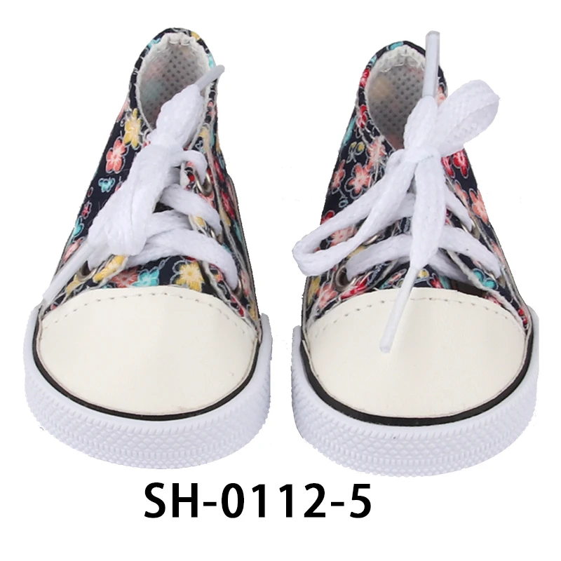 American 18 Inch Girl Doll Canvas Shoes 7cm Fashion Lines, Flowers Sneakers Boots For 43cm Baby New Born& DIY Russia,OG Doll Toy
