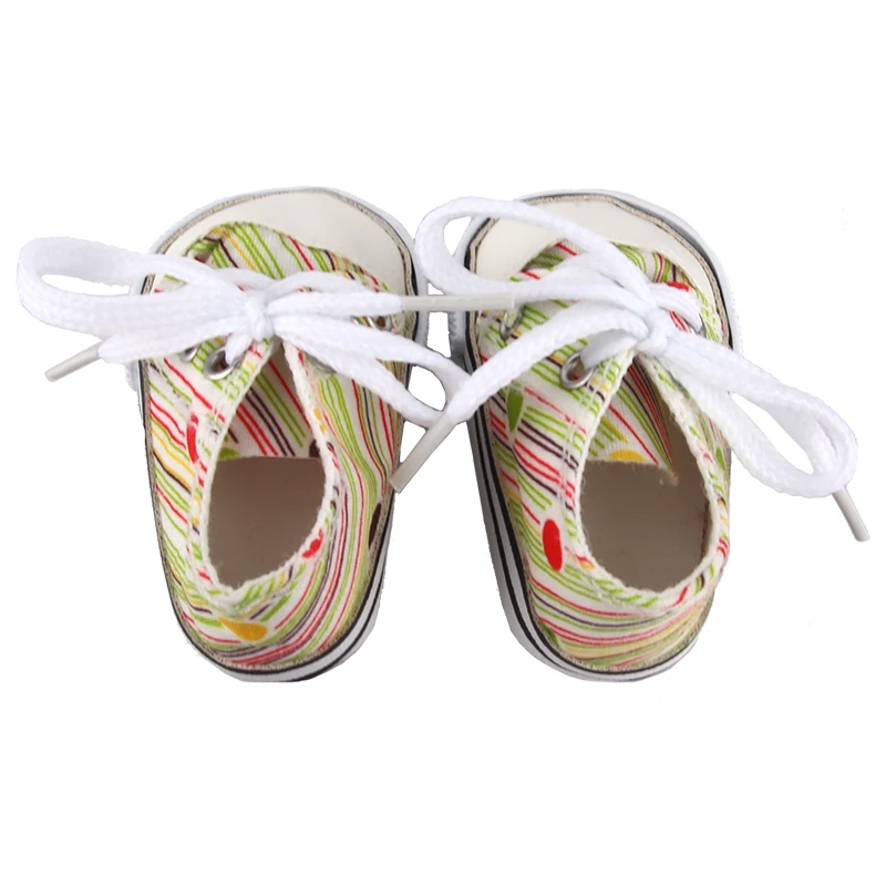 American 18 Inch Girl Doll Canvas Shoes 7cm Fashion Lines, Flowers Sneakers Boots For 43cm Baby New Born& DIY Russia,OG Doll Toy