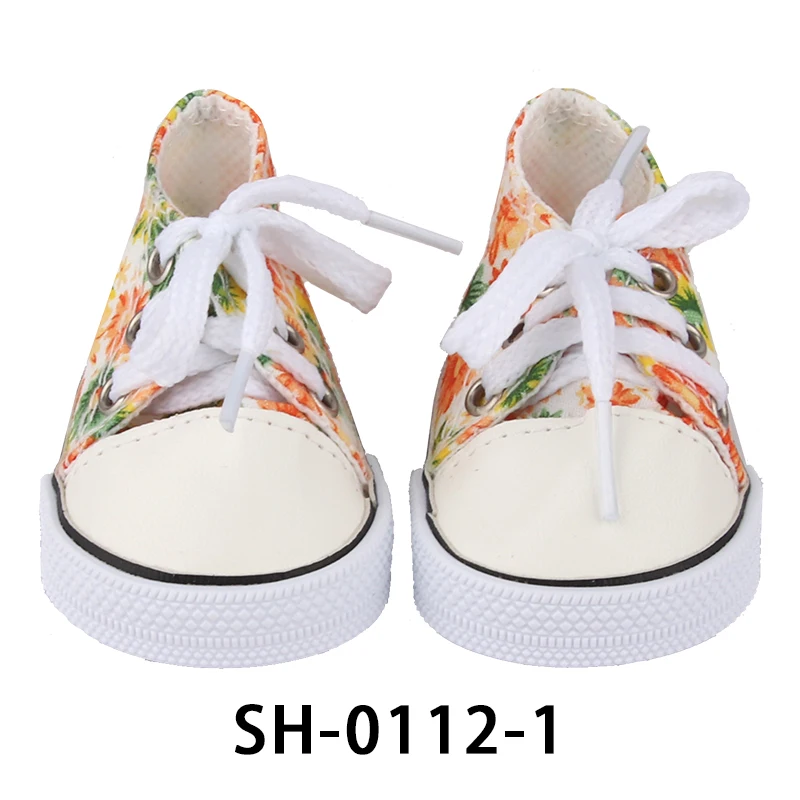 American 18 Inch Girl Doll Canvas Shoes 7cm Fashion Lines, Flowers Sneakers Boots For 43cm Baby New Born& DIY Russia,OG Doll Toy