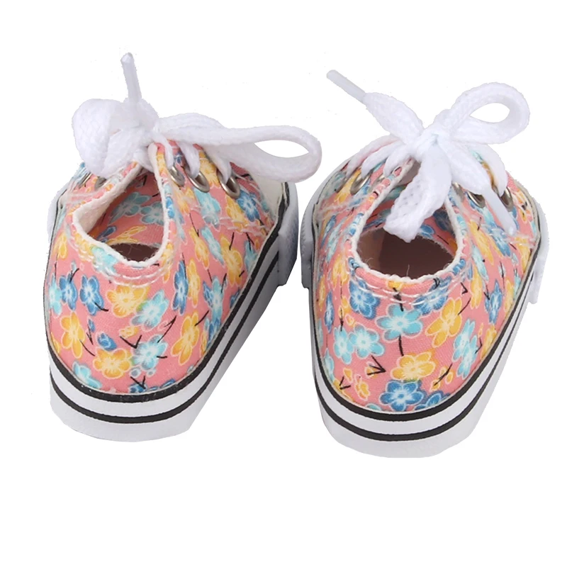 American 18 Inch Girl Doll Canvas Shoes 7cm Fashion Lines, Flowers Sneakers Boots For 43cm Baby New Born& DIY Russia,OG Doll Toy