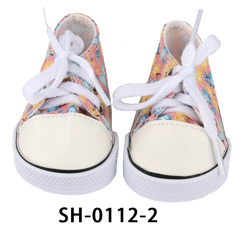 American 18 Inch Girl Doll Canvas Shoes 7cm Fashion Lines, Flowers Sneakers Boots For 43cm Baby New Born& DIY Russia,OG Doll Toy