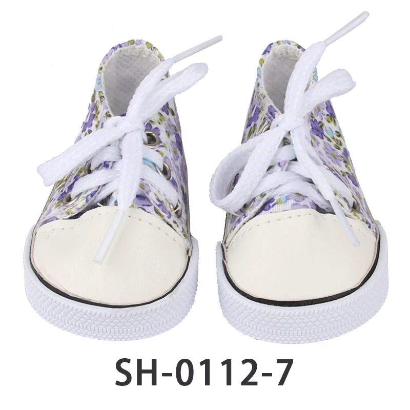 American 18 Inch Girl Doll Canvas Shoes 7cm Fashion Lines, Flowers Sneakers Boots For 43cm Baby New Born& DIY Russia,OG Doll Toy