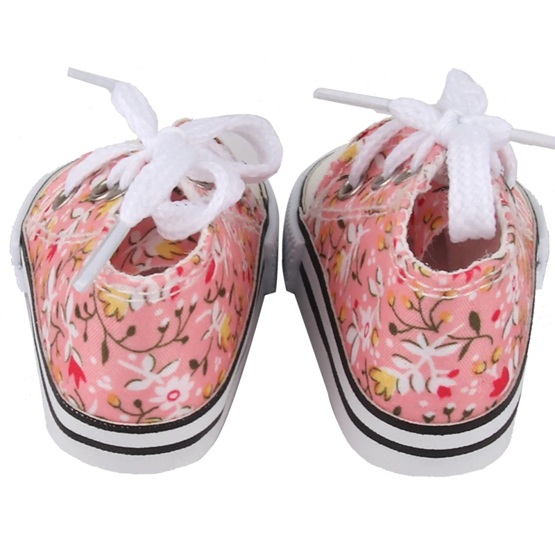 American 18 Inch Girl Doll Canvas Shoes 7cm Fashion Lines, Flowers Sneakers Boots For 43cm Baby New Born& DIY Russia,OG Doll Toy