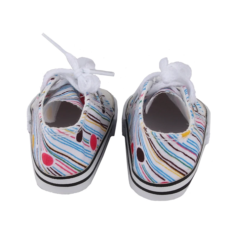 American 18 Inch Girl Doll Canvas Shoes 7cm Fashion Lines, Flowers Sneakers Boots For 43cm Baby New Born& DIY Russia,OG Doll Toy