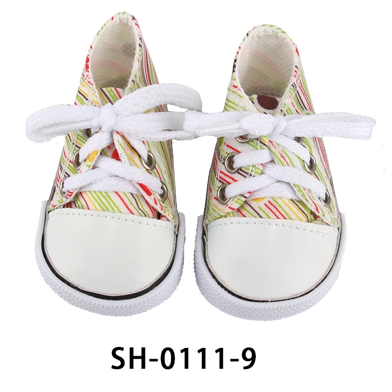 American 18 Inch Girl Doll Canvas Shoes 7cm Fashion Lines, Flowers Sneakers Boots For 43cm Baby New Born& DIY Russia,OG Doll Toy
