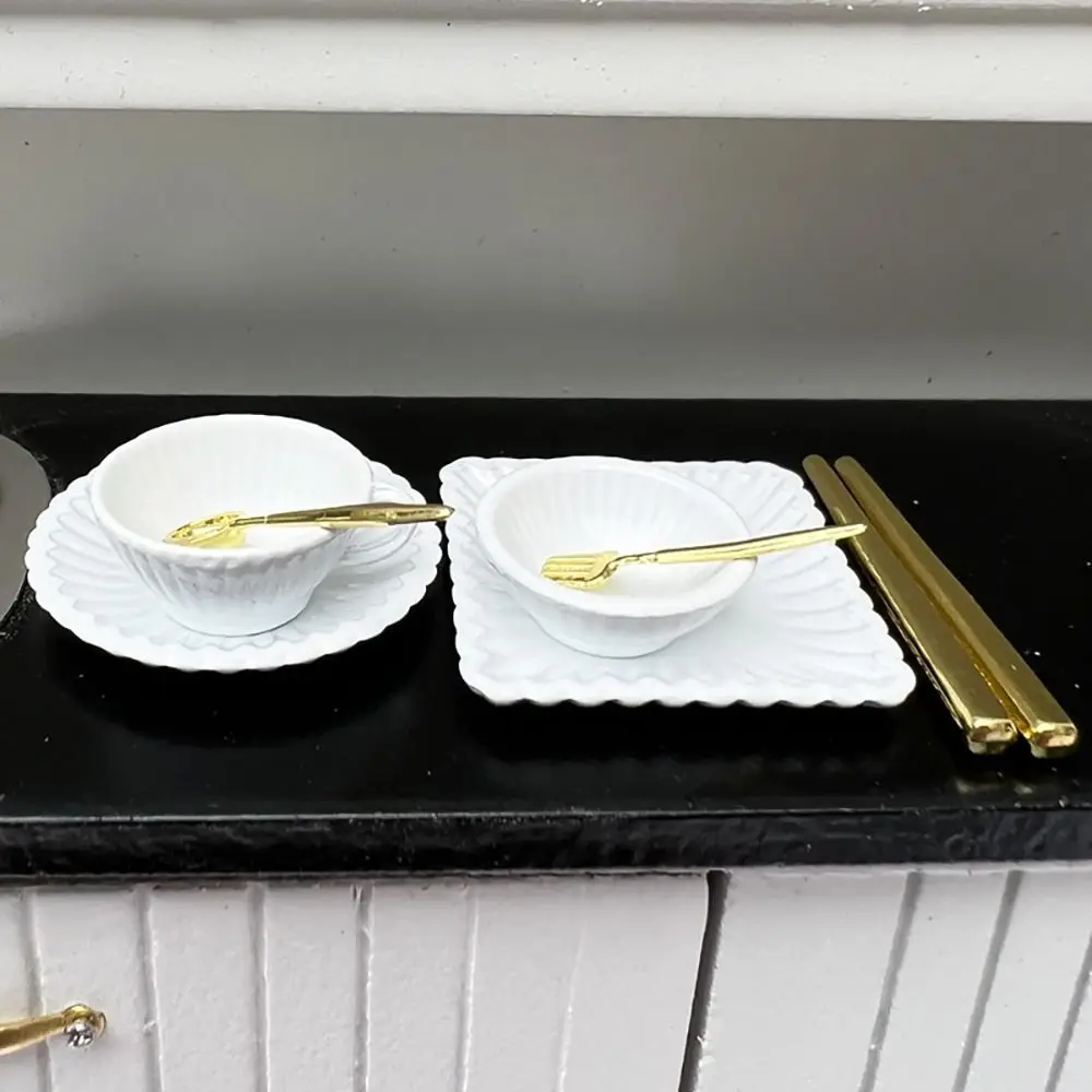 7/16/20Pcs Dollhouse Tableware Set Vintage Miniature Plate Bowl Fork Knife Spoon Chopsticks For Doll House Kitchen Furniture
