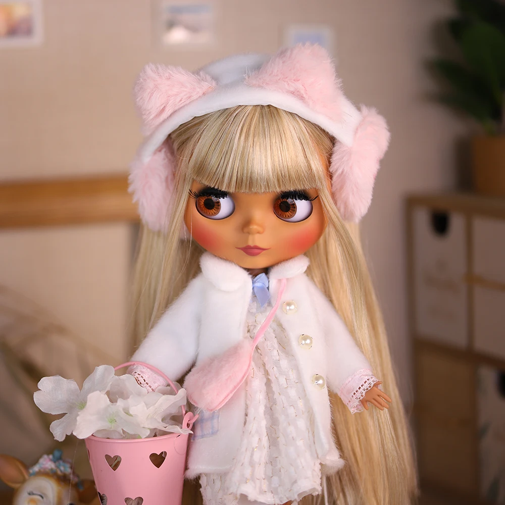ICY DBS Blyth Doll bjd Clothes white dress pink cloak toy outfit