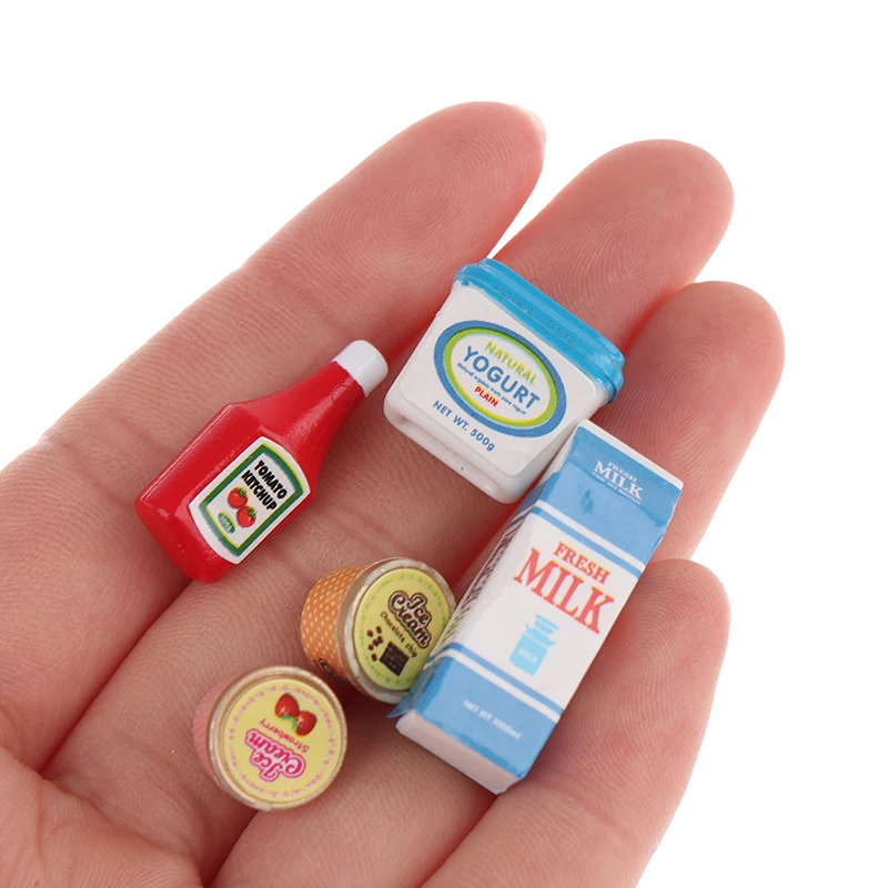 5Pcs/Set Dollhouse Tomato Sauce Iced Yogurt Miniature Food Toy Model Toy