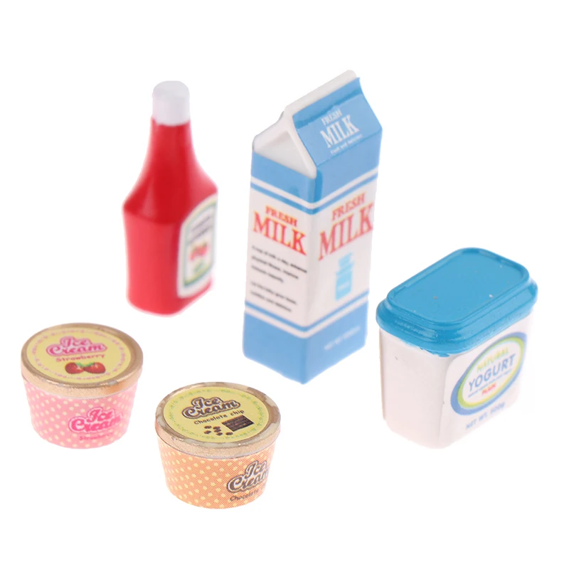 5Pcs/Set Dollhouse Tomato Sauce Iced Yogurt Miniature Food Toy Model Toy