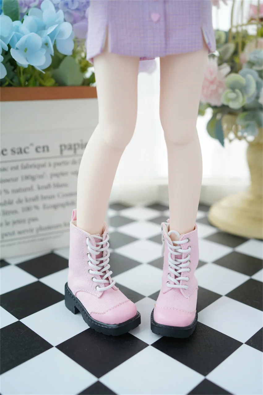 In Stock BJD Shoes 1/4 1/6 Square-toe Patchwork Multi-color Ankle Boots Cute Girls Blue Black BJD Doll Accessories