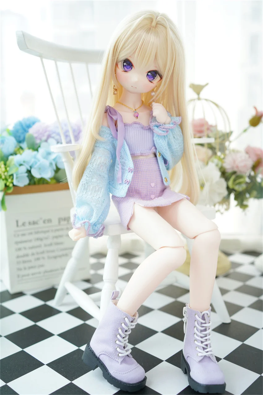 In Stock BJD Shoes 1/4 1/6 Square-toe Patchwork Multi-color Ankle Boots Cute Girls Blue Black BJD Doll Accessories