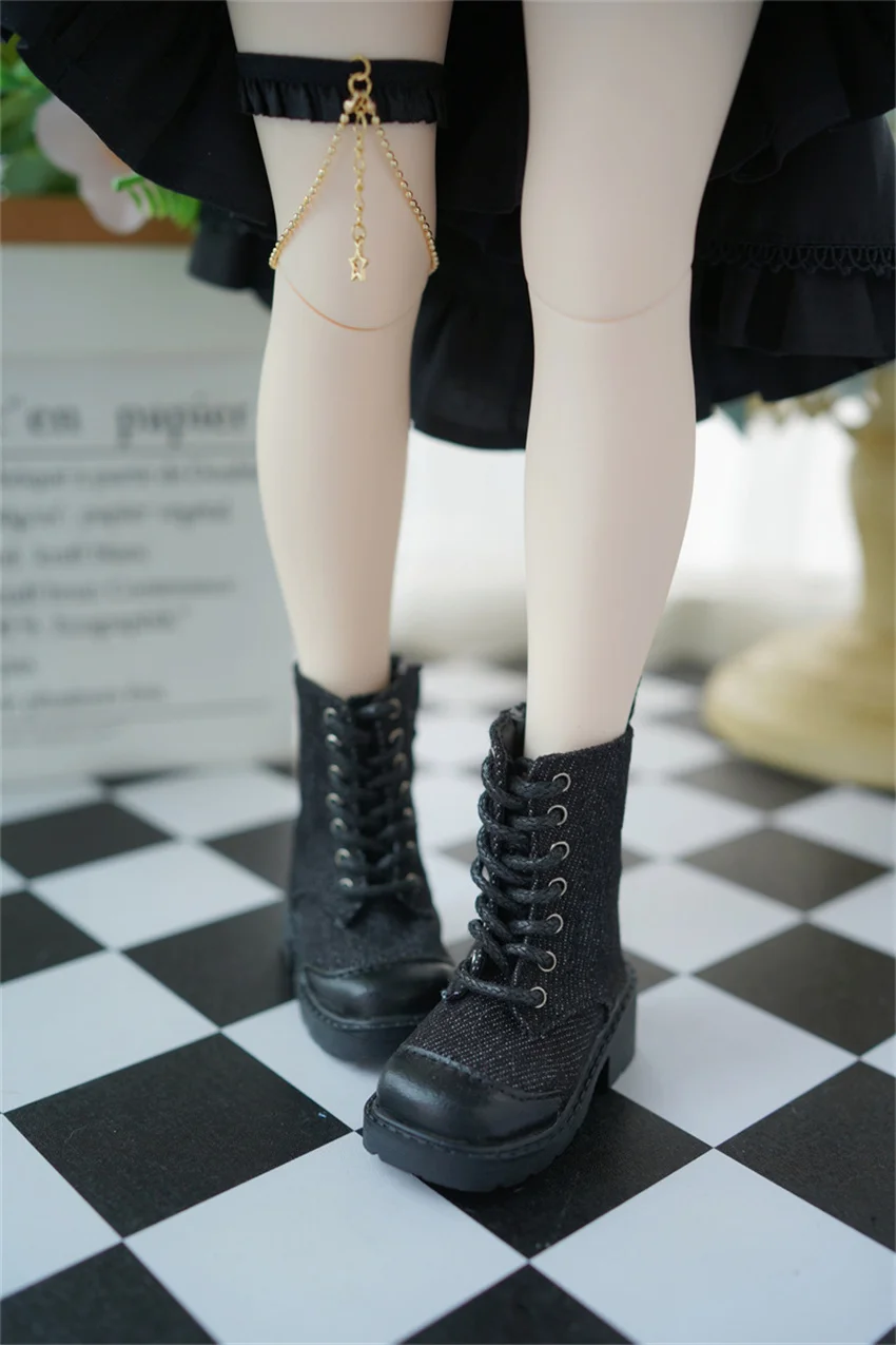 In Stock BJD Shoes 1/4 1/6 Square-toe Patchwork Multi-color Ankle Boots Cute Girls Blue Black BJD Doll Accessories