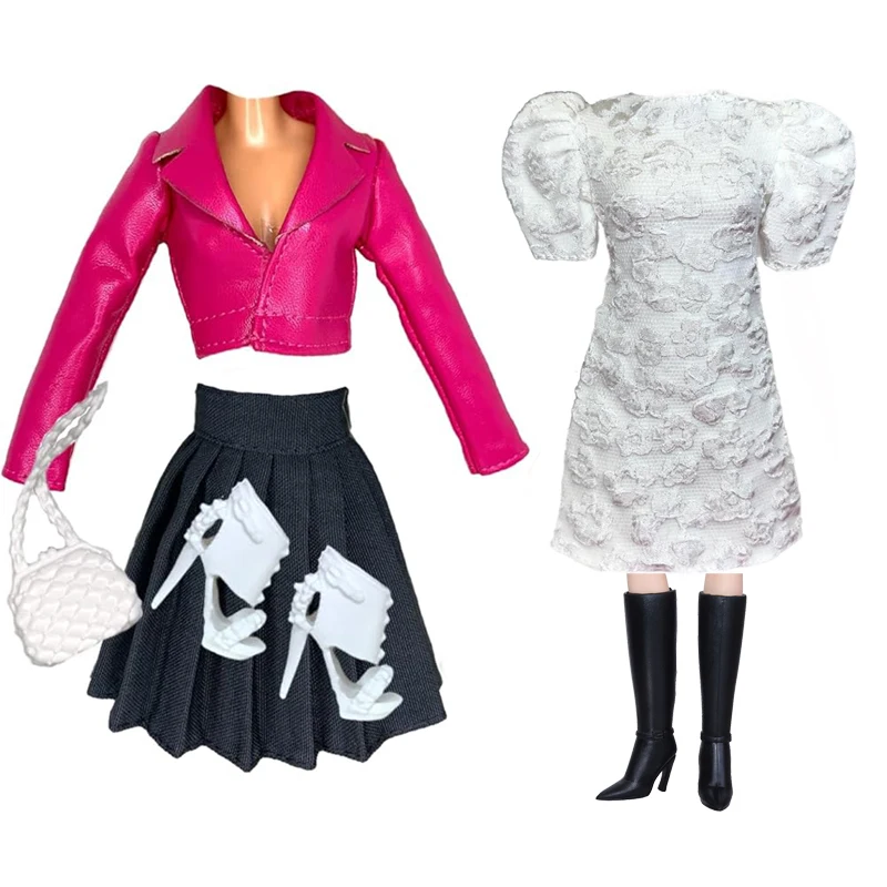 1/6 Doll Clothes Fashion Mix Leather Style for 12 inch Fashion Doll Outfits Set Handmade 30cm Doll Clothing Accessories