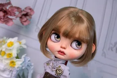Blythes Doll Wigs Fit the 1/6 Size of the Stylish New Versatile Short Bob Hair with High Temperature Silk Wig in Linen Pink Gold