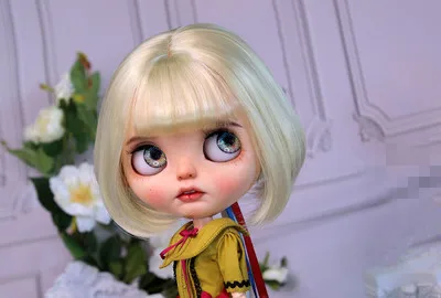 Blythes Doll Wigs Fit the 1/6 Size of the Stylish New Versatile Short Bob Hair with High Temperature Silk Wig in Linen Pink Gold