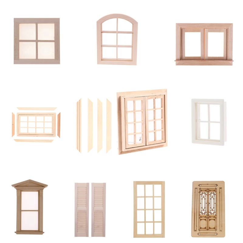 1/12 Dollhouse Miniature Blank Wood Window Frame Doll House Accessories Pretend Play Toy For Doll House Furniture Miniatures