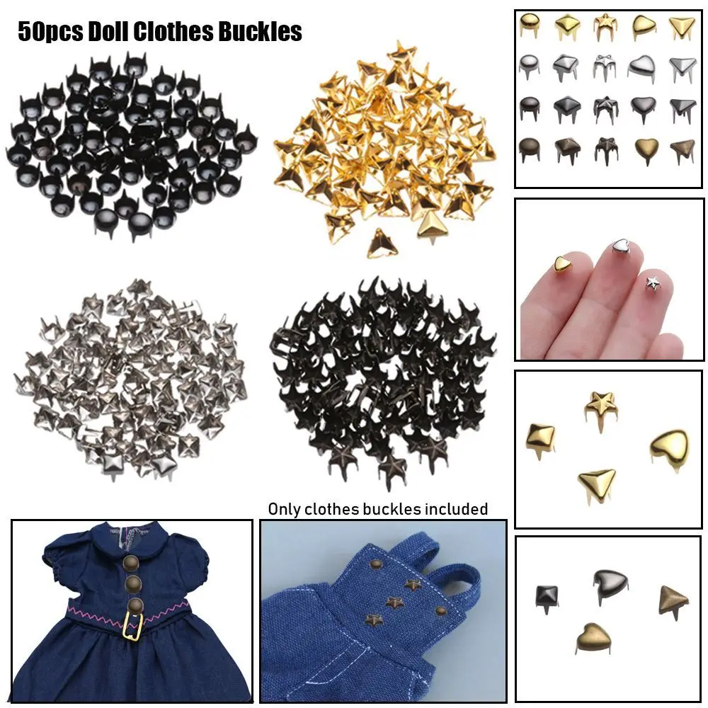 50Pcs Star/Heart Shape Bags Buckle Mini Metal Buckles for DIY Doll Clothes 4/5/6mm Tiny Buttons Doll Clothing Accessories