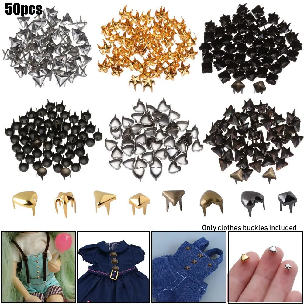 50Pcs Star/Heart Shape Bags Buckle Mini Metal Buckles for DIY Doll Clothes 4/5/6mm Tiny Buttons Doll Clothing Accessories