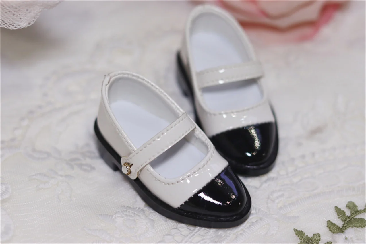 BJD MSD Doll Shoes In Stock YOSD 1/6 1/4 Black White Match Color Pointed Toe Black-White Small Leather Shoes BJD Accessories