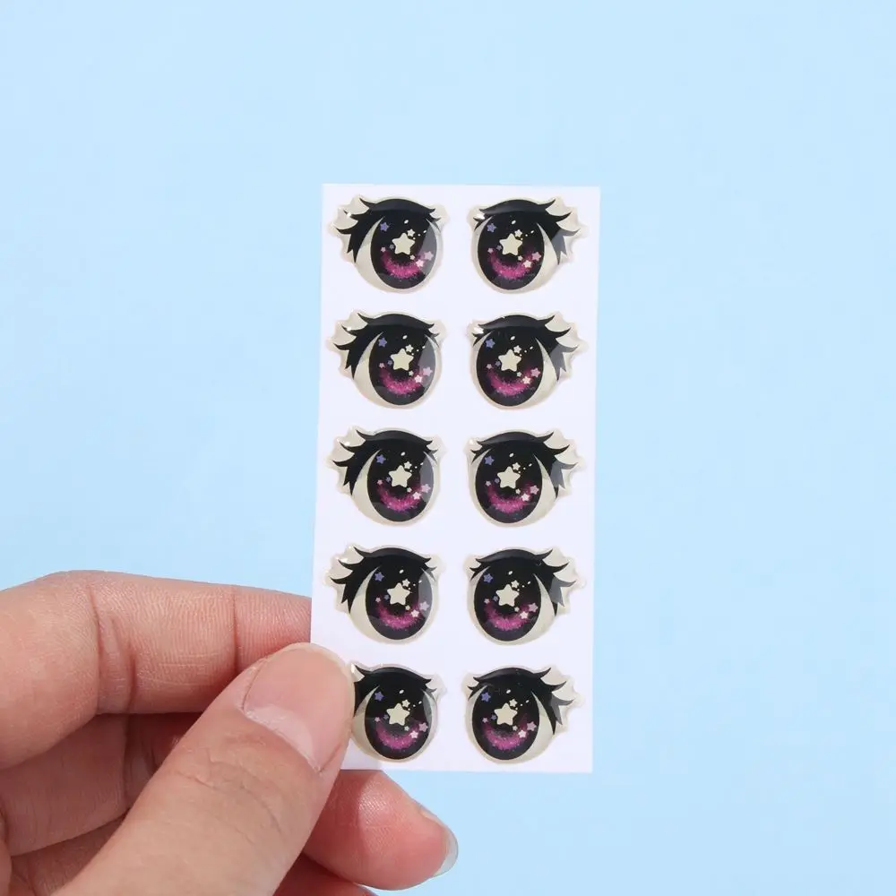 10Pairs Cartoon Eyes Stickers Long Eyelashes Cute Eyes Sticker Anime Figurine Doll Face Decals DIY Doll Accessories