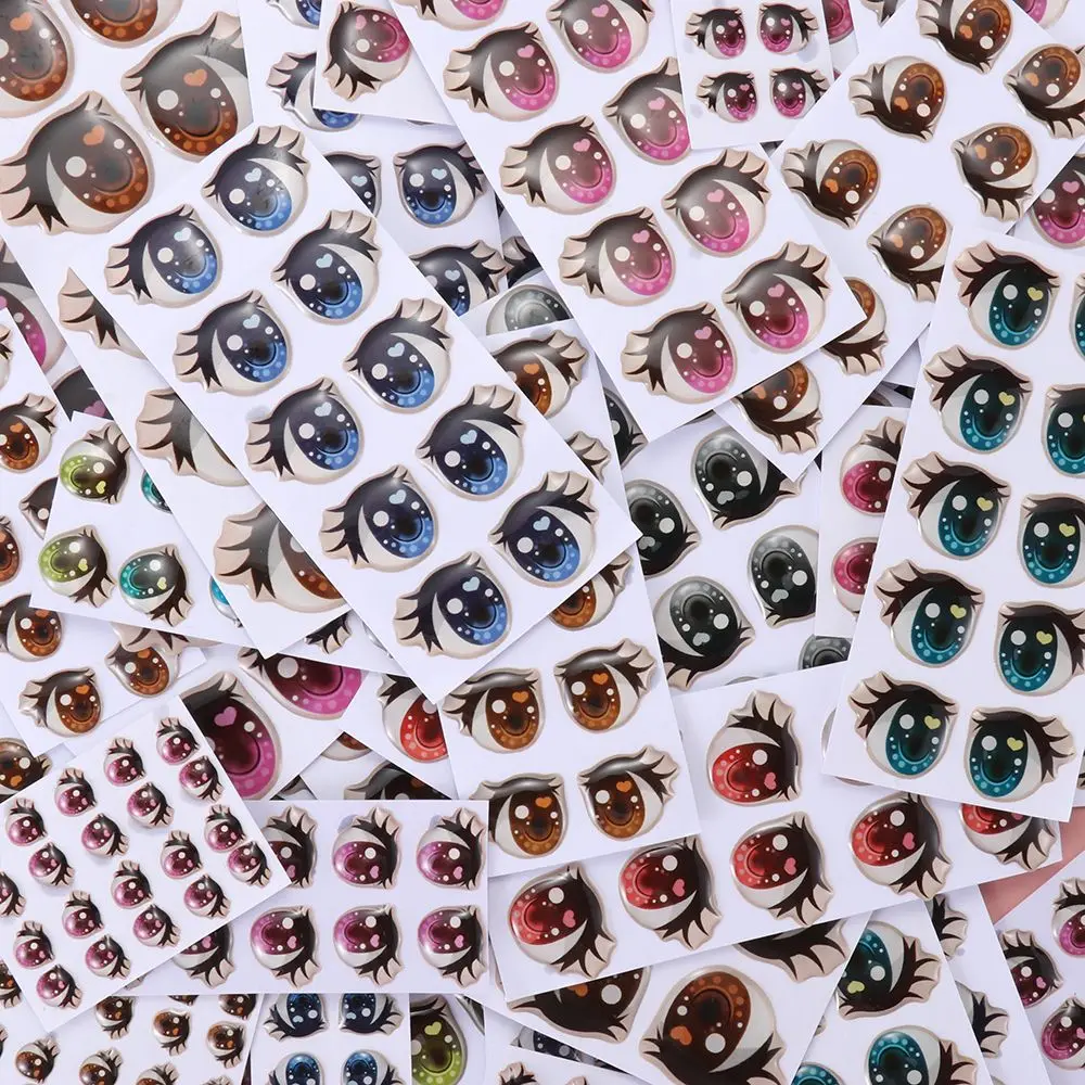 10Pairs Cartoon Eyes Stickers Long Eyelashes Cute Eyes Sticker Anime Figurine Doll Face Decals DIY Doll Accessories
