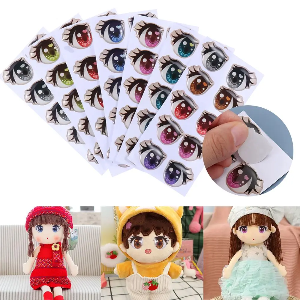10Pairs Cartoon Eyes Stickers Long Eyelashes Cute Eyes Sticker Anime Figurine Doll Face Decals DIY Doll Accessories