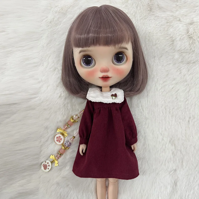 Blyth Clothes Azone OB22 OB24 Doll Accessories Fashion Denim Strap Short Skirt with Long Sleeved Dress Pleated Skirt Toy Gift