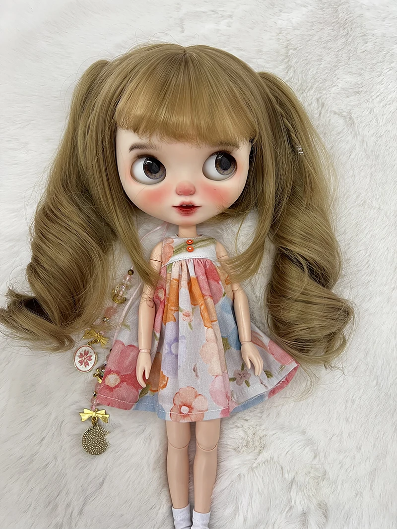 Blyth Clothes Azone OB22 OB24 Doll Accessories Fashion Denim Strap Short Skirt with Long Sleeved Dress Pleated Skirt Toy Gift