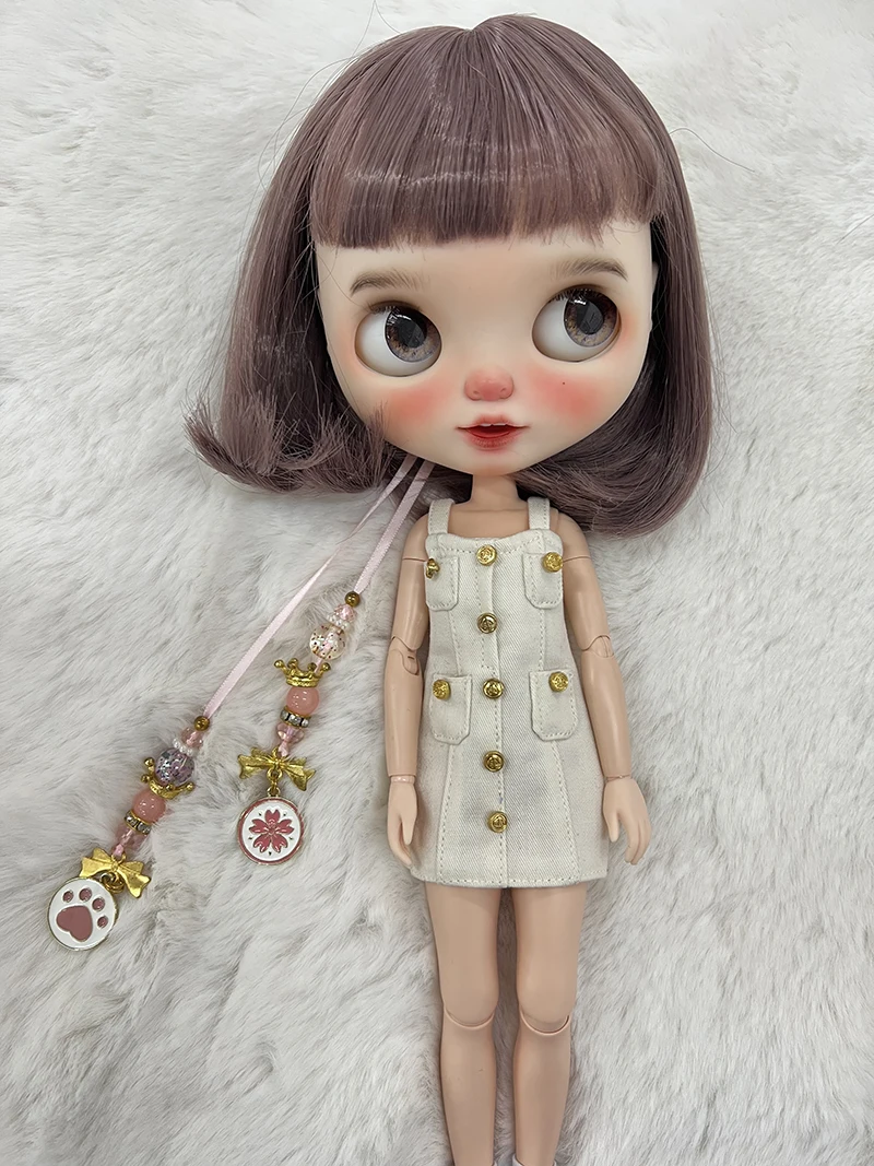 Blyth Clothes Azone OB22 OB24 Doll Accessories Fashion Denim Strap Short Skirt with Long Sleeved Dress Pleated Skirt Toy Gift