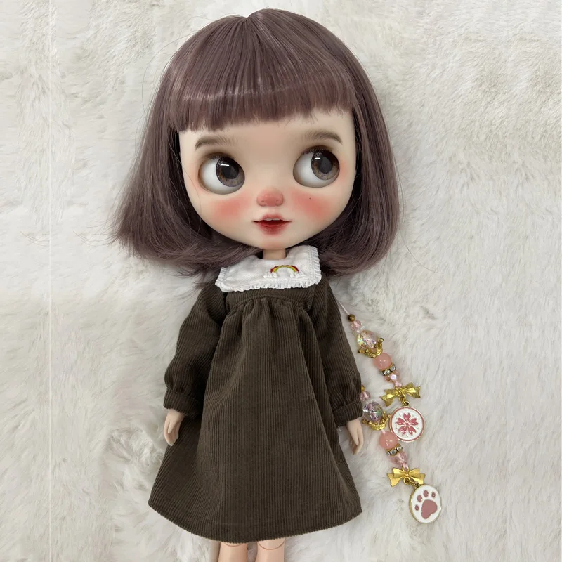 Blyth Clothes Azone OB22 OB24 Doll Accessories Fashion Denim Strap Short Skirt with Long Sleeved Dress Pleated Skirt Toy Gift