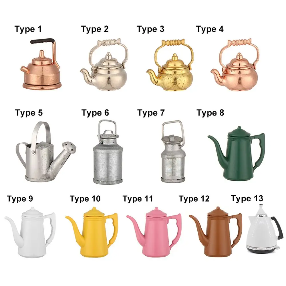 1:12 Scale Dollhouse Kettle Miniature Teapot Mini Watering Pot Doll Accessories Scene Model Dolls House Furniture Playing Gift