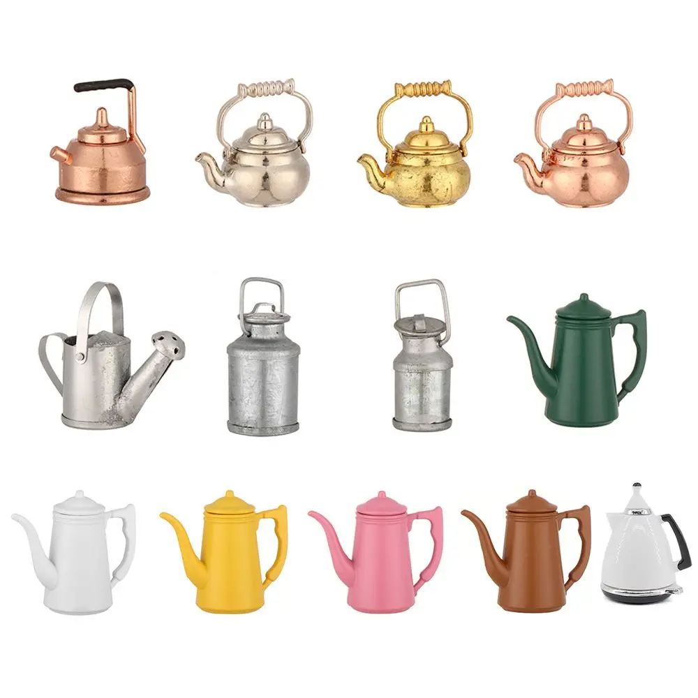 1:12 Scale Dollhouse Kettle Miniature Teapot Mini Watering Pot Doll Accessories Scene Model Dolls House Furniture Playing Gift