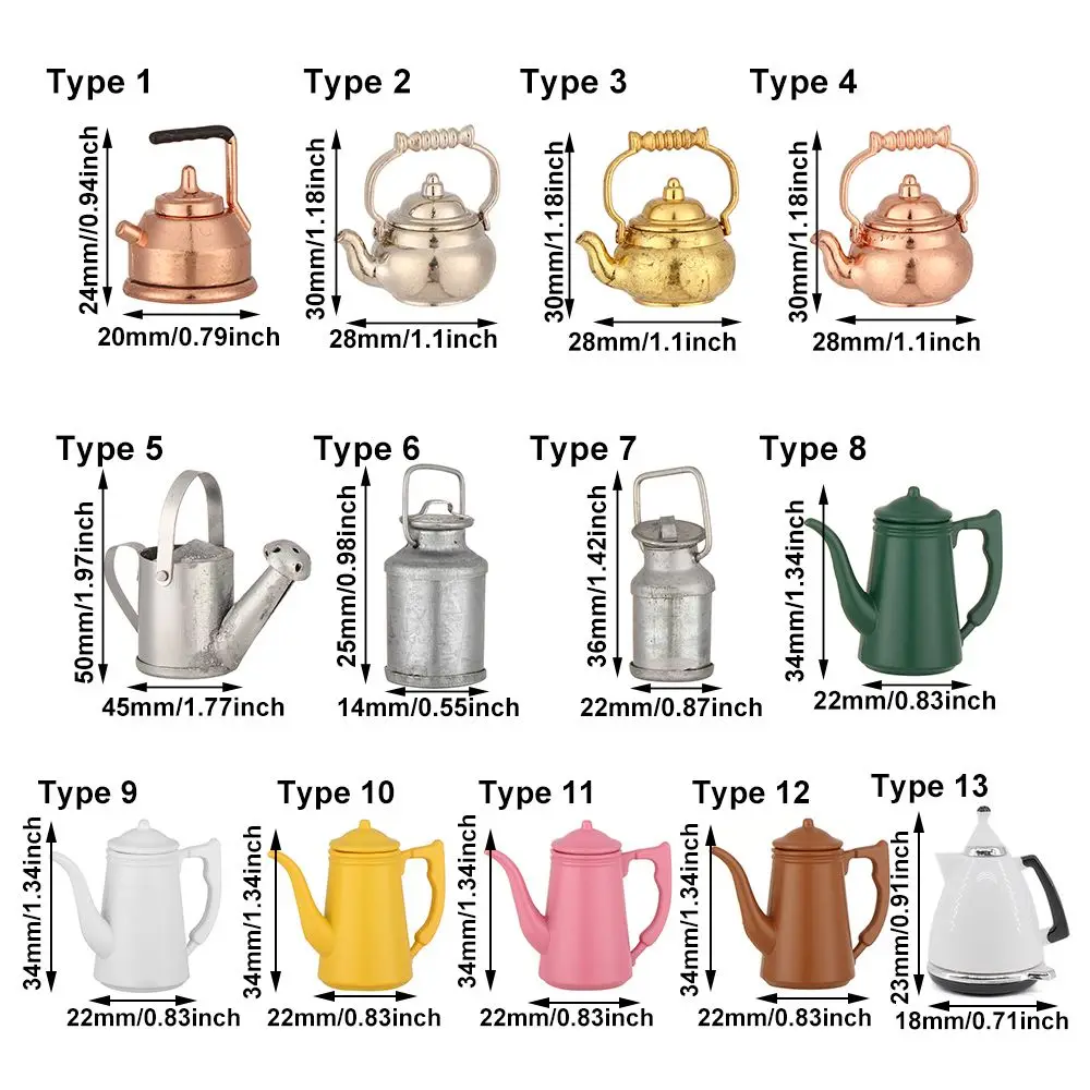 1:12 Scale Dollhouse Kettle Miniature Teapot Mini Watering Pot Doll Accessories Scene Model Dolls House Furniture Playing Gift
