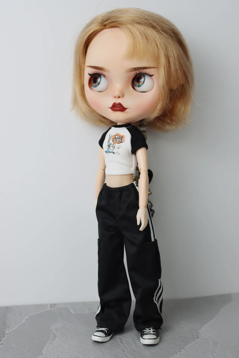 For Blythe Doll Clothes Sport T-Shirt Tops Baseball Cap for Ob24 Ob22 Azone Doll Casual Pants