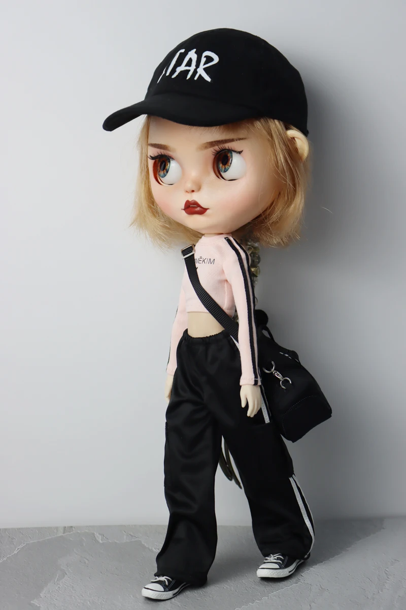 For Blythe Doll Clothes Sport T-Shirt Tops Baseball Cap for Ob24 Ob22 Azone Doll Casual Pants