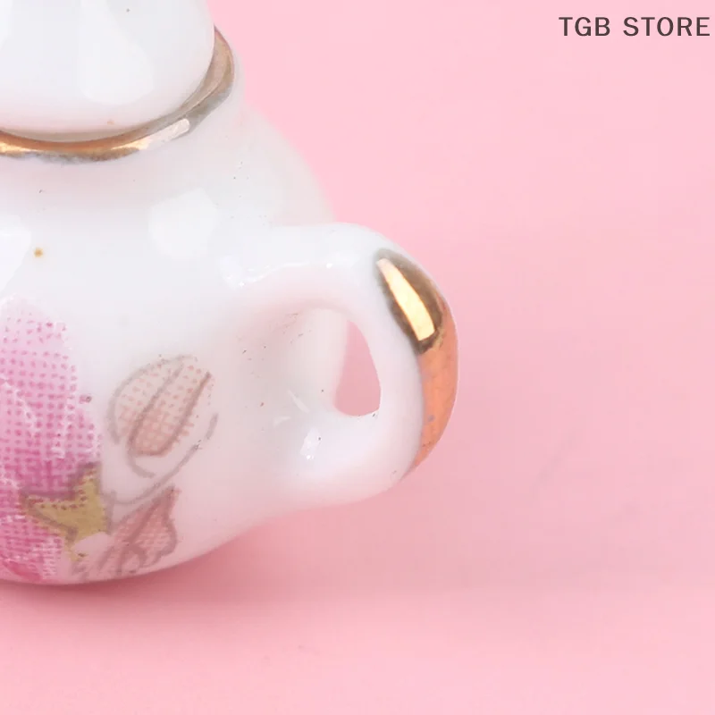 8PCS 1/12 Miniature Dollhouse pink Flower Patten Porcelain Coffee Tea Cups Ceram