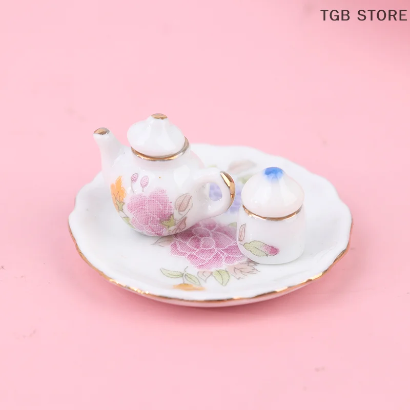 8PCS 1/12 Miniature Dollhouse pink Flower Patten Porcelain Coffee Tea Cups Ceram