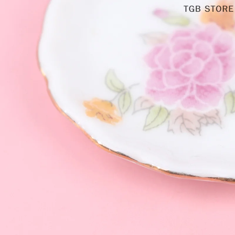 8PCS 1/12 Miniature Dollhouse pink Flower Patten Porcelain Coffee Tea Cups Ceram