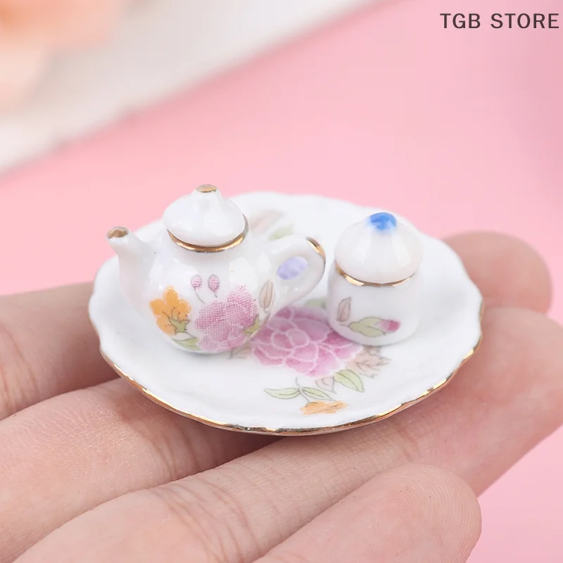 8PCS 1/12 Miniature Dollhouse pink Flower Patten Porcelain Coffee Tea Cups Ceram