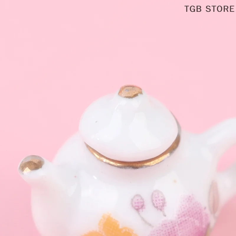 8PCS 1/12 Miniature Dollhouse pink Flower Patten Porcelain Coffee Tea Cups Ceram
